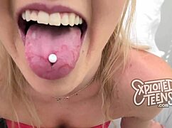 Leggy blonde newbie sucks cock