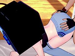 TV woman enjoys hot exercises in sportswear, feeling intense pleasure