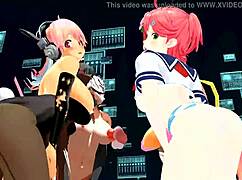 Four Anime Girls Sing and Strip Sensually