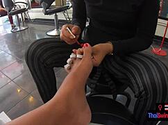 Asian Teen Girlfriend Delivers Monster Cock Footjob After Pedicure!