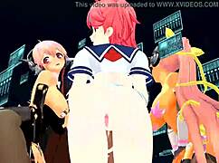 Four Anime Girls Sing and Strip Sensually