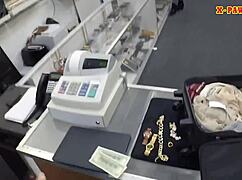 Latina stewardess gives blowjob and gets nailed on hidden cam by pawn shop guy