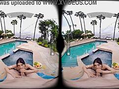 Vr bangers: tru kait takes big dick doggystyle by the pool with friends