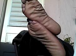 bear black master shows his big feet after work, needs a slave 😏