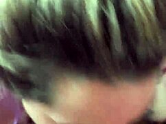 Blonde girlfriend performs deepthroat blowjob and swallows cum