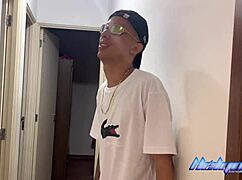 cousin catches cousin in bath, sniffs panties, rips clothes, then gives muscular dick