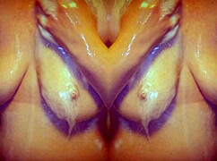 milf bathes sensually in shower, massaging ass in slow motion mirror view.