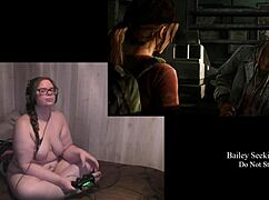 Naked Brunette Plays Last of Us Part 2 with Big Ass and Piercings