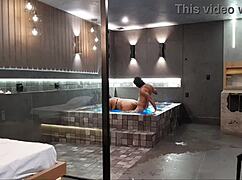 brunette in bathtub enjoys wild encounter with big black cock