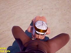 Tanka gives blowjob and cumshot in wild life game