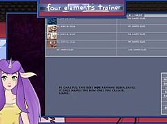 Muscular Bodybuilder Brunette With Big Tits Gives A Blowjob To The Avatar Trainer In This Anime Scene.