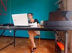 Secretary nude on security camera in office