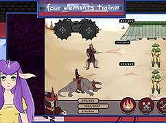 Muscular Bodybuilder Brunette With Big Tits Gives A Blowjob To The Avatar Trainer In This Anime Scene.