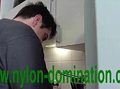 Nylon domina takes control to train her submissive housewife