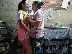 while cooking lunch, horny Paula grabs my butt and licks me.