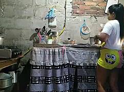 while cooking lunch, horny Paula grabs my butt and licks me.