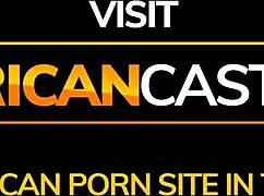 Hot ebony teen in swimsuit teases producer with deepthroat during audition