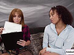 lesbian delivery crew licking client's ebony wife pussy, so hot! 🔥