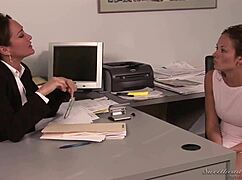 Lesbian Boss Dominates Secretary with Strapon in Office