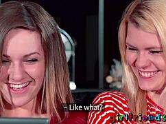 girlfriends, beautiful all-natural lesbians, enjoy licking and tasting wet pussy