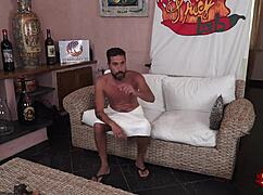 Tattooed milf bends over for deep doggystyle fucking. Cumshot on her big tits.