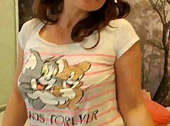 Brunette gets sloppy blowjob while bent over