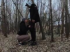 Nude wife sucks cock in public park