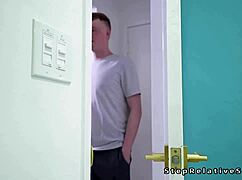 Stepbrother fucks blonde stepsister in bed