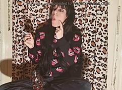 Smoking goth Hungarian girl unwinds after long backstage day in HD part 2.