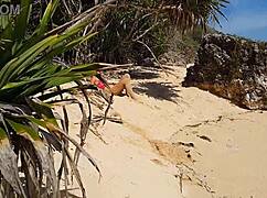 My sandy ass with red butt plug at paradise beach