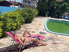 damn, this married blonde slut waited for her cuck hubby to leave n gave her pink pussy to the pool cleaner