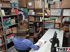 At the office, burglar Daya Knight faces punishment, offering her boobs to avoid trouble.