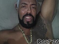 Tattooed guy does double penetration on blonde and brunette, making them squirt.