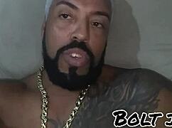 Tattooed guy does double penetration on blonde and brunette, making them squirt.