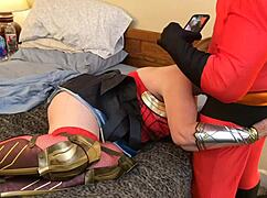 Granny Wonderwoman fucks Mr Incredible hard in costumes!