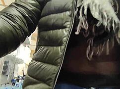 naughty hazel goes shopping outdoors with her natural tits exposed. she flashes in the public shop