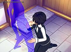 Kirito getting a hot blowjob with cumshot in mouth, loving this Sword Art Online yaoi action