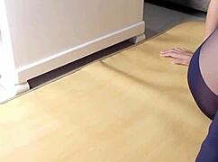 mature woman watches porn movie at home with vibrator