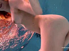 Russian teen brunette shows firm big tits in red dress while bathing underwater on duna bultihalo 😍