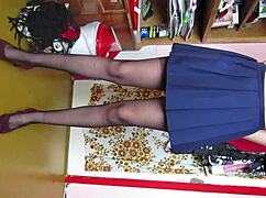amateurs perform homemade webcam leg fetish show in skirt shoes stockings panties