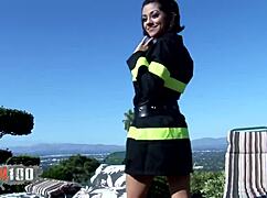 Pornstar cums on skinny teen Latina fire girl's tits after muff diving