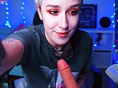 Horny Short-Haired Teen Slut Sucks Dildo On Cam Intensely