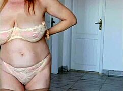 hey, watch naughty cowgirl MariaOld tease with her massive natural tits