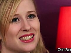 FOXY babe GETS cumshot on her FACE! Swallowing ALL the semen!