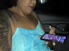 Married woman teases app driver voyeur, then fucks his friends on busy street.