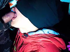 The Russian border guard caught the slut and forced her to suck his cock until swallowing.