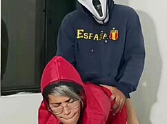 Little 18+ red riding hood's stepsister gets fucked doggystyle on halloween. Bent over and riding cock in homemade scene.