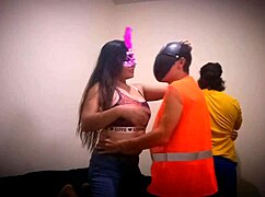 At the Halloween party, an old man bent over a pretty teen for riding and cunilingus, swelling her pussy to orgasm.