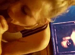 A blonde gives sloppy blowjob to big cock