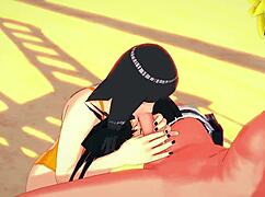 in this naruto hentai, hinata gives a blowjob and gets creampied with big tits